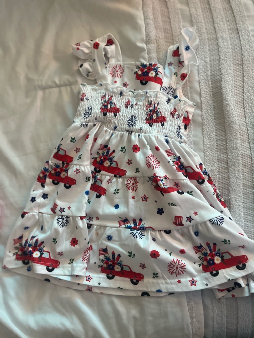 4th of July White Sundress with Red Truck & Patriotic Print